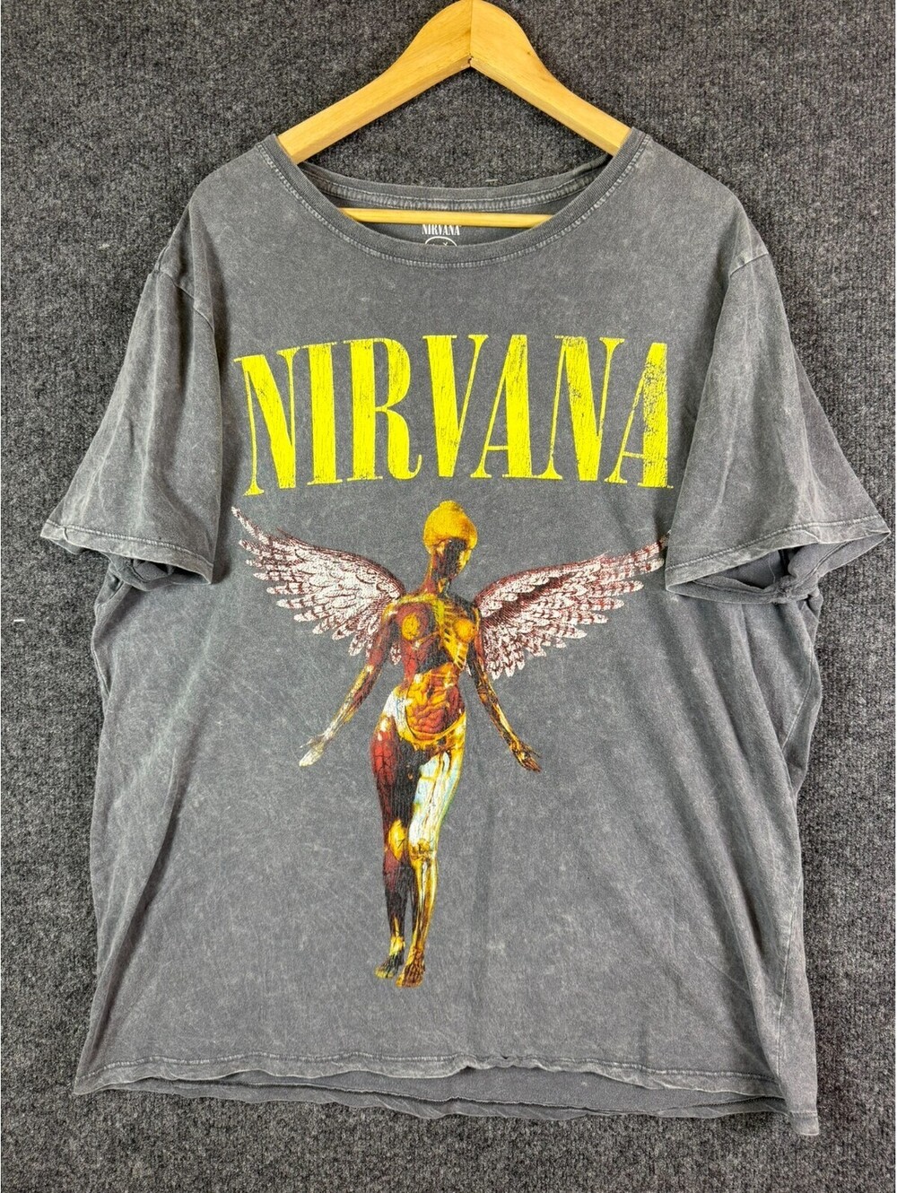 Nirvana Shirt Mens XL Acid Wash In Utero Angel Graphic Tee Short Sleeve